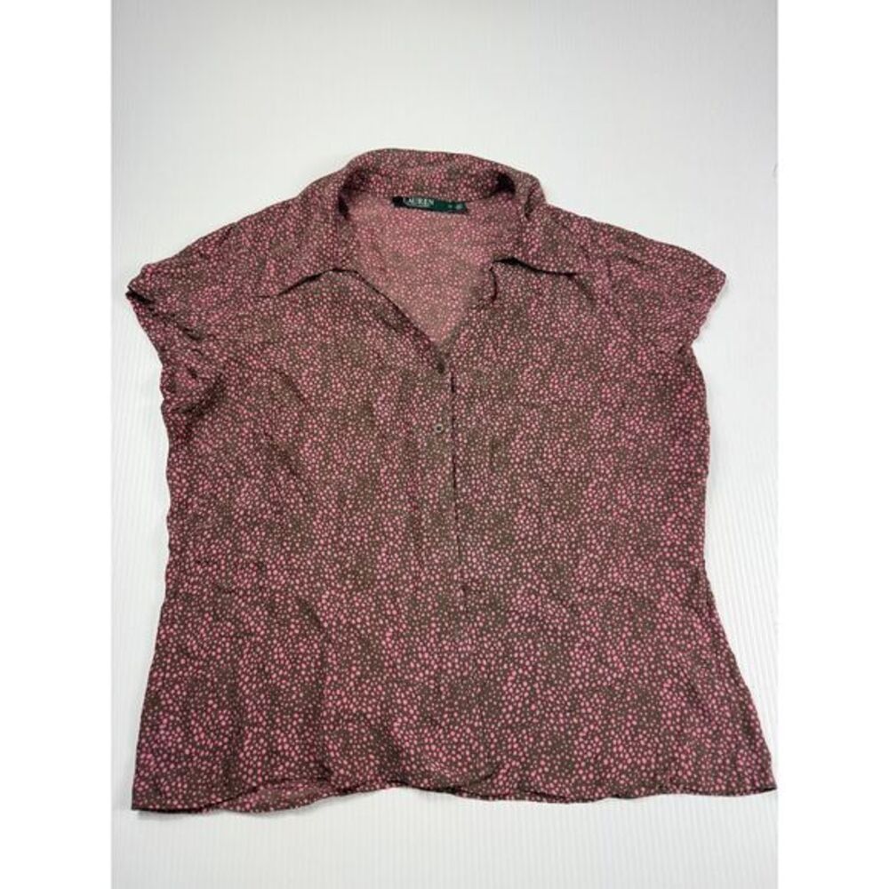 Lauren Ralph Lauren Brown Pink Polka Dot Cap Sleeve Blouse Career‎ Office Top XL